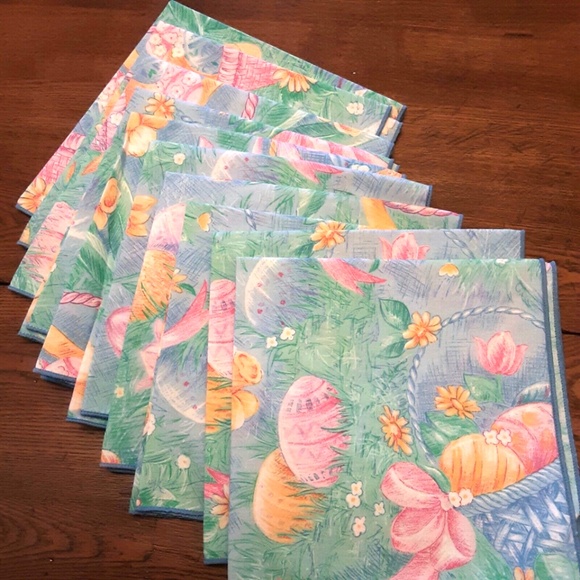 TABLECLOTH & 10 NAPKINS Easter Spring Lrg Oval 82x60 Basket Eggs Flowers Blue - Picture 4 of 8